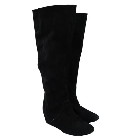 Colin Stuart Shoes Womens 6.5 Boots Tall Wedge Fashion Leather Pull On Black - Picture 1 of 16